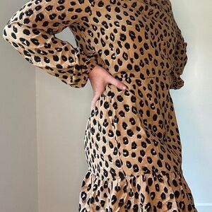 A New Day Long-sleeve Tie Waist Leopard Animal Print  Mini Dress - Small